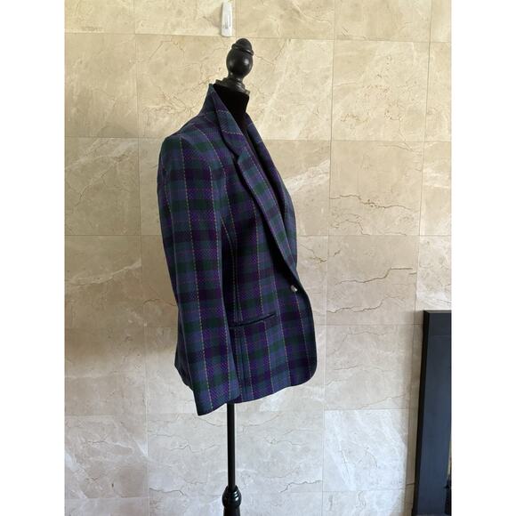 Vintage Pendleton Wool Blazer Petite 12 Purple Plaid Holiday Hostess USA 80s - Picture 3 of 10